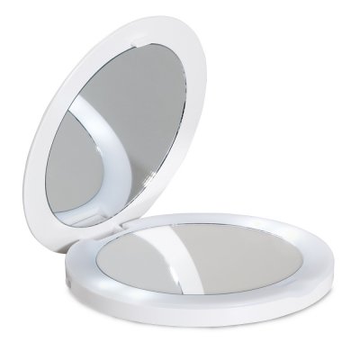 Vit sminkspegel som passar i fickan.